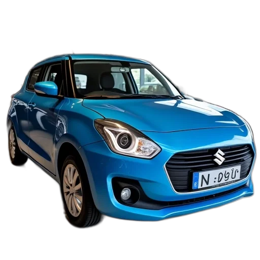 car, 3d render, blue, suzuki, swift, displayed, dealership, price transparent PNG cut-out