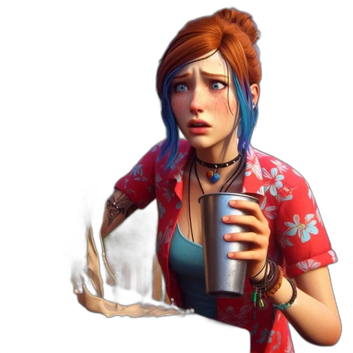 face, jacket, bottle, weapon, concept art, 3d render, pixel art, photorealistic transparent PNG cut-out