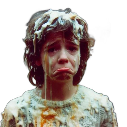 face, food, photorealistic, concept art, 3d render, rain, distressed, child transparent PNG cut-out