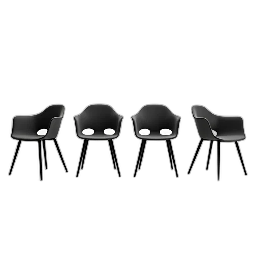 furniture, 3d render, set, four, identical, modern, chairs, sleek transparent PNG cut-out