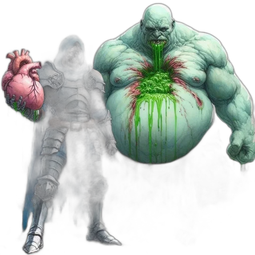 concept art, comic book art, fantasy art, pixel art, green, creature, open, stomach transparent PNG cut-out