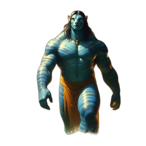 creature, staff, concept art, fantasy art, 3d render, comic book art, blue, green transparent PNG cut-out