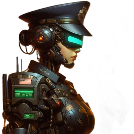 robot, weapon, cyberpunk, concept art, 3d render, vaporwave, green, futuristic transparent PNG cut-out