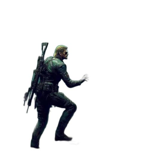 weapon, jacket, staff, creature, concept art, 3d render, pixel art, cyberpunk transparent PNG cut-out
