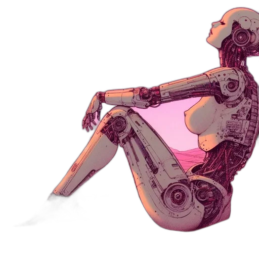 robot, cyberpunk, concept art, 3d render, pixel art, outer space, pastel, red transparent PNG cut-out