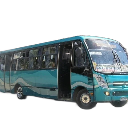 3d render, photorealistic, blue, bus, word, panamerican, front, window transparent PNG cut-out