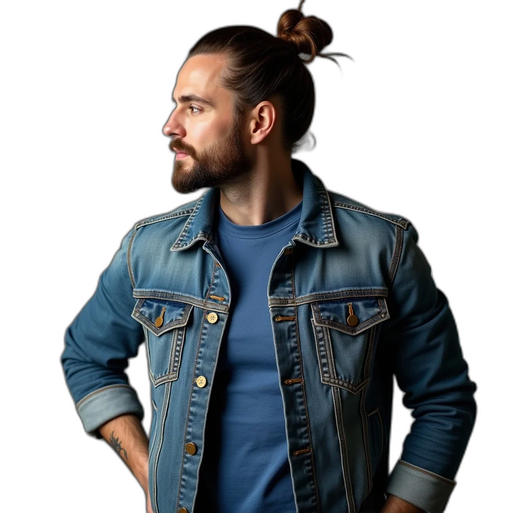 jacket, hair, face, staff, photorealistic, neon lights, blue, man transparent PNG cut-out