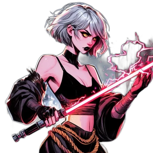 staff, sword, weapon, comic book art, cyberpunk, concept art, fantasy art, neon lights transparent PNG cut-out