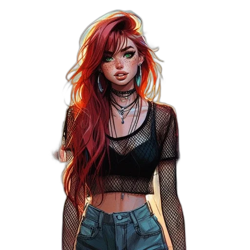 dress, jacket, hair, fantasy art, concept art, comic book art, cyberpunk, neon lights transparent PNG cut-out