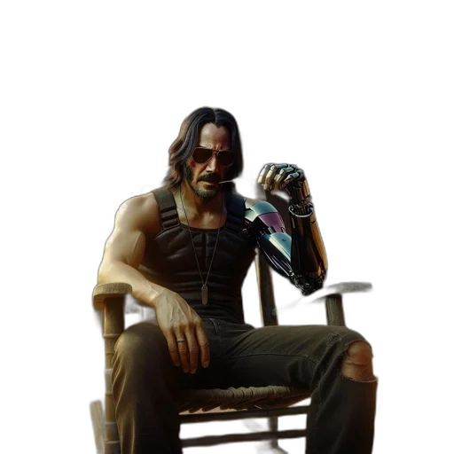 bottle, jacket, weapon, staff, concept art, comic book art, cyberpunk, 3d render transparent PNG cut-out