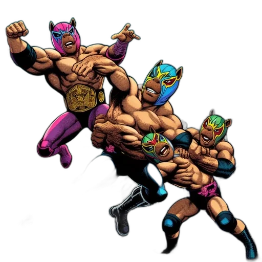 mask, comic book art, concept art, professional, wrestlers, vibrant, gear, leap transparent PNG cut-out