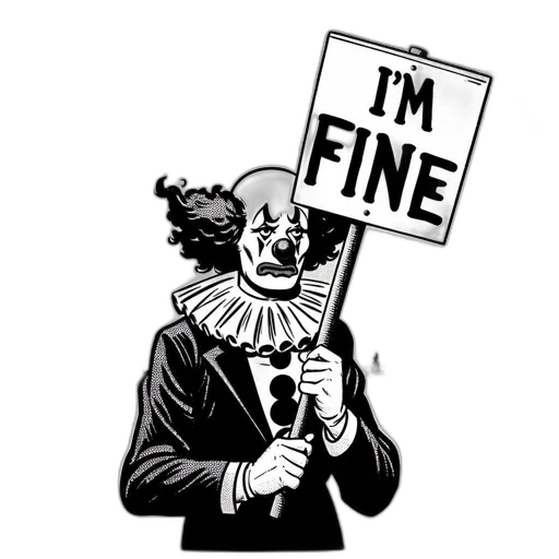 mask, face, comic book art, melancholic, clown, wearing, tuxedo, holds transparent PNG cut-out