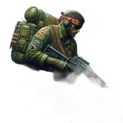 weapon, robot, jacket, face, concept art, pixel art, photorealistic, 3d render transparent PNG cut-out