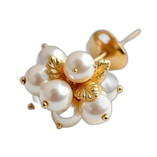 jewelry, crown, close-up, gold-colored, earring, cluster, white, pearls transparent PNG cut-out