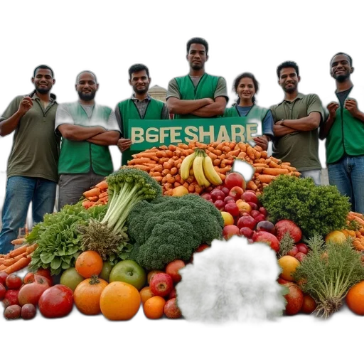 staff, food, group, people, wearing, green, vests, holding transparent PNG cut-out