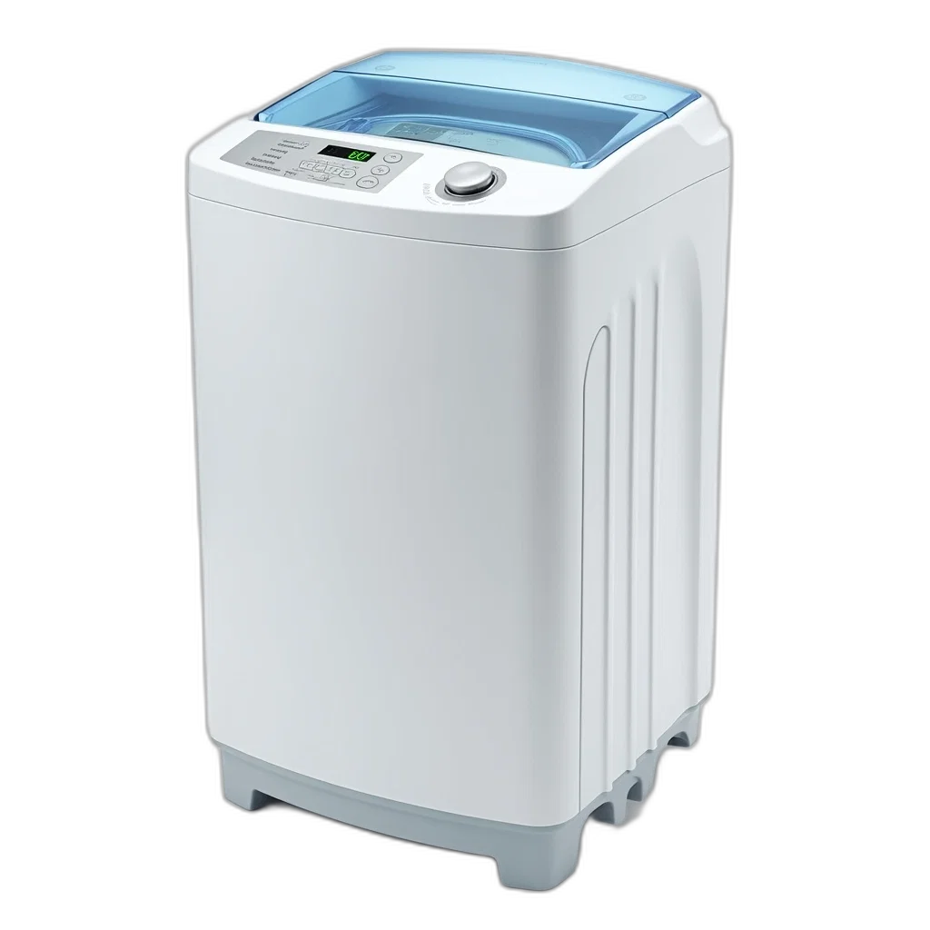 robot, 3d render, white, washing, machine, blue, lid, displayed transparent PNG cut-out