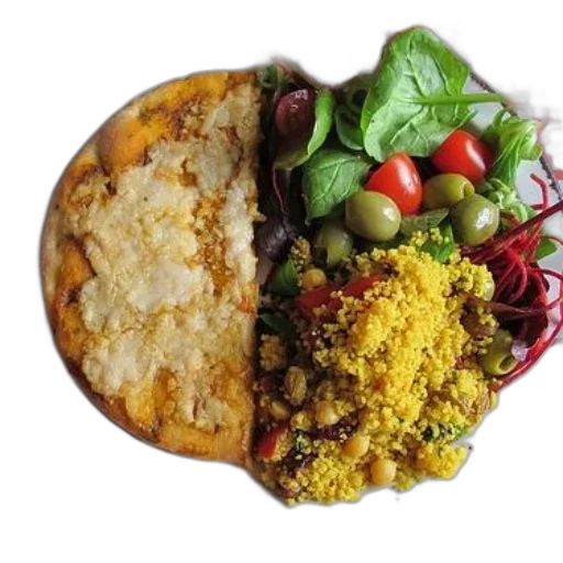 food, plate, slice, pizza, couscous, salad, side, checkered transparent PNG cut-out