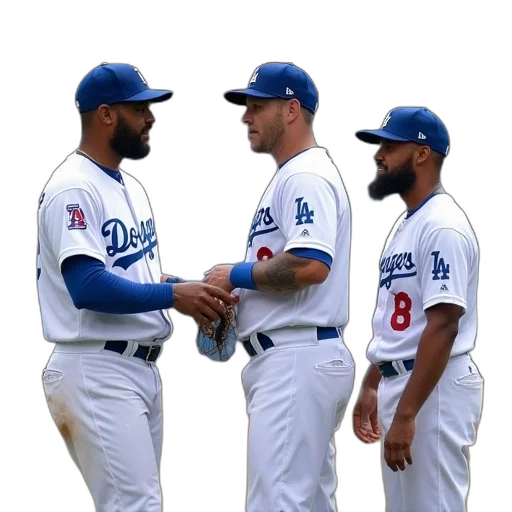 three, dodgers, baseball, players, talking, field transparent PNG cut-out