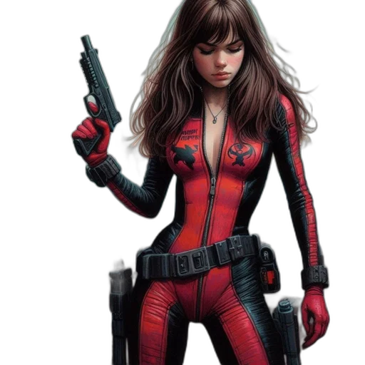 comic book art, concept art, fantasy art, cartoon, red, woman, black, tactical transparent PNG cut-out
