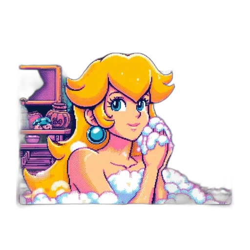 dress, crown, jewelry, staff, pixel art, vaporwave, concept art, cartoon transparent PNG cut-out