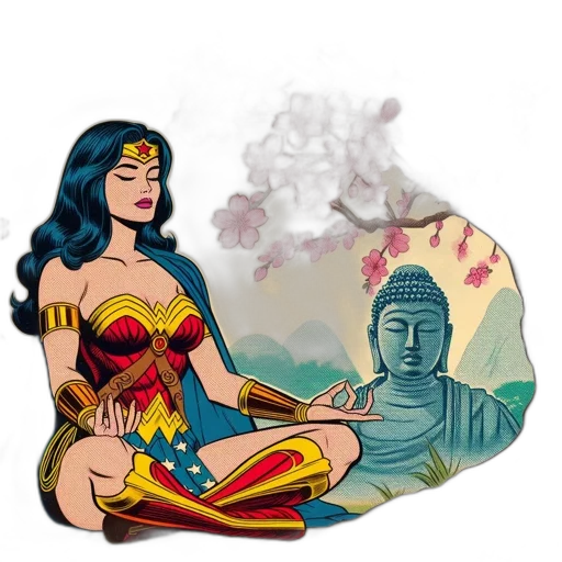 comic book art, concept art, fantasy art, cartoon, fire, outer space, wonder, woman transparent PNG cut-out