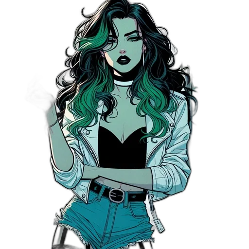 jacket, comic book art, cartoon, concept art, cyberpunk, neon lights, green, dark transparent PNG cut-out