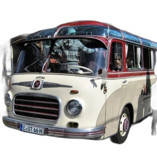 car, 3d render, photorealistic, concept art, vintage, cream-colored, bus, red transparent PNG cut-out
