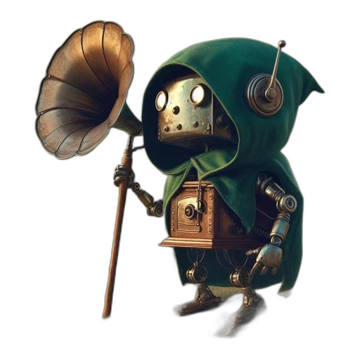 robot, mask, staff, weapon, concept art, fantasy art, 3d render, pixel art transparent PNG cut-out