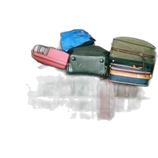 green, cart, loaded, various, colored, suitcases, including, blue transparent PNG cut-out