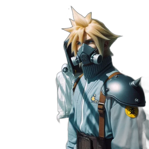 mask, staff, jacket, robot, concept art, 3d render, photorealistic, anime transparent PNG cut-out