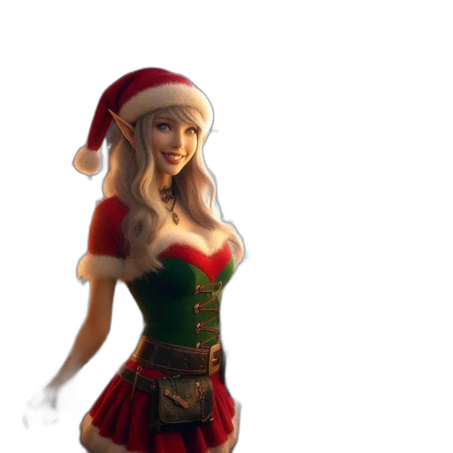 dress, 3d render, concept art, fantasy art, photorealistic, santa, claus-clad, woman transparent PNG cut-out