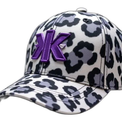 hat, 3d render, close-up, grey, white, leopard, print, baseball transparent PNG cut-out