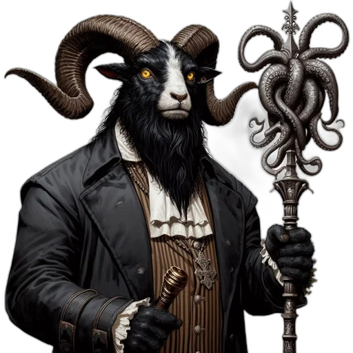 staff, fantasy art, concept art, pixel art, comic book art, creature, goat-like, head transparent PNG cut-out