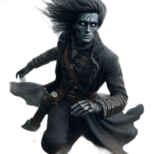 staff, sword, jacket, face, concept art, fantasy art, comic book art, photorealistic transparent PNG cut-out