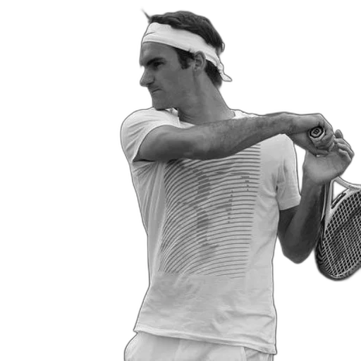 black, white, photo, tennis, player, action, wearing, headband transparent PNG cut-out