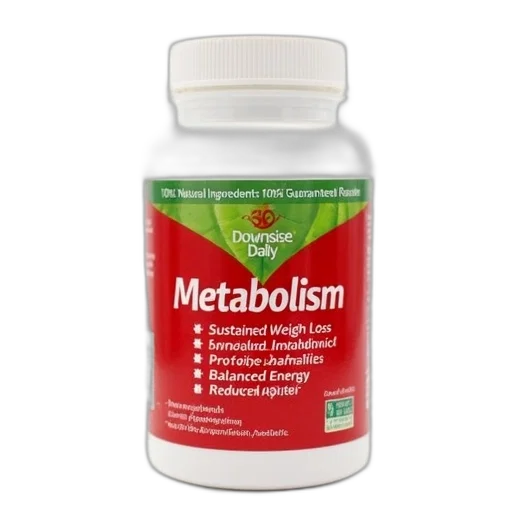bottle, downsize, daily, metabolism, supplement, red, label, white transparent PNG cut-out