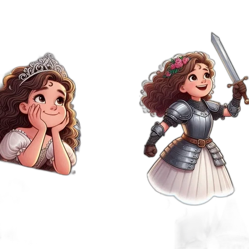 crown, concept art, fantasy art, pixel art, cartoon, girl, brown, curls transparent PNG cut-out