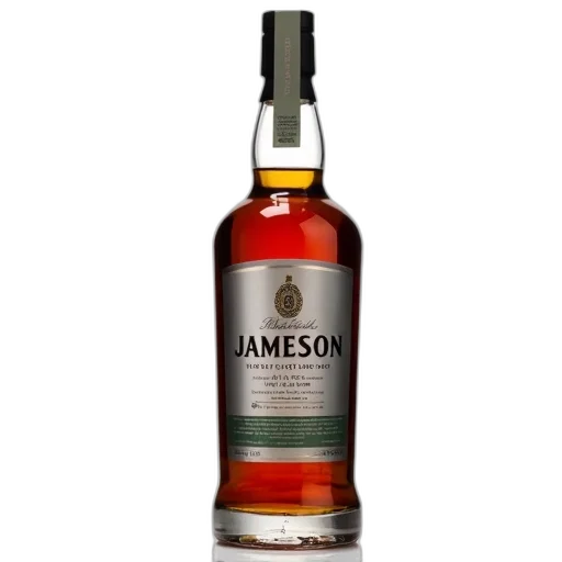 bottle, whiskey, dark, amber, color, silver, label, featuring transparent PNG cut-out