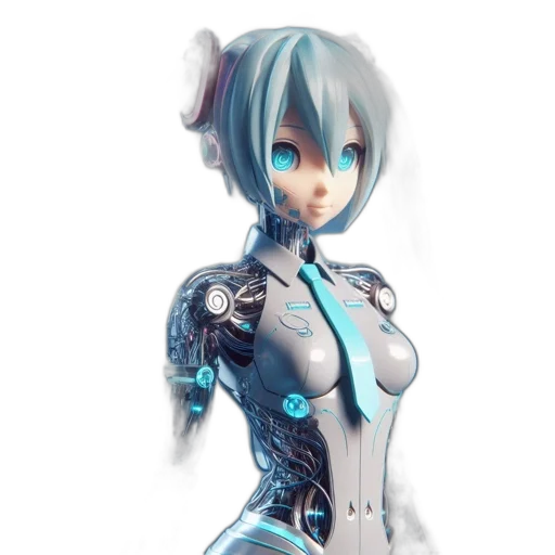 robot, dress, 3d render, concept art, cyberpunk, fantasy art, blue, monochrome transparent PNG cut-out