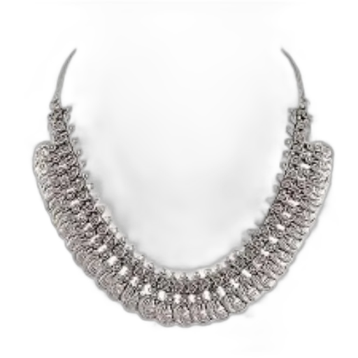 jewelry, crown, silver, necklace, intricate, circular, designs, small transparent PNG cut-out