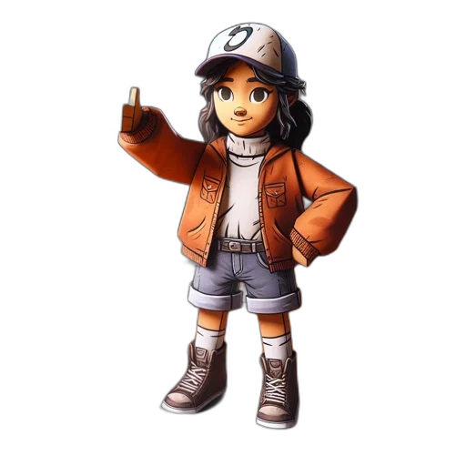 jacket, staff, weapon, concept art, 3d render, pixel art, cartoon, earth tones transparent PNG cut-out