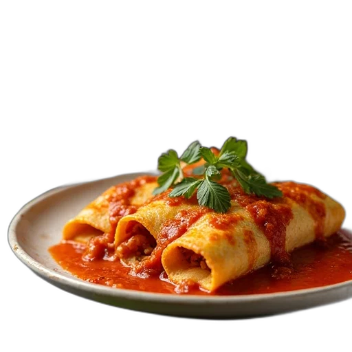 food, animal, weapon, photorealistic, 3d render, two, plates, enchillas transparent PNG cut-out
