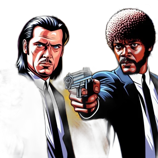 comic book art, concept art, cartoon, two, men, suits, wield, guns transparent PNG cut-out