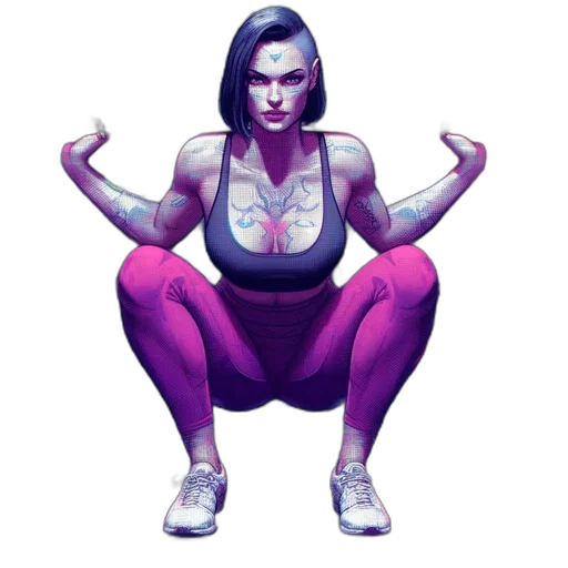 pixel art, concept art, comic book art, cyberpunk, neon, woman, performs, exercise transparent PNG cut-out