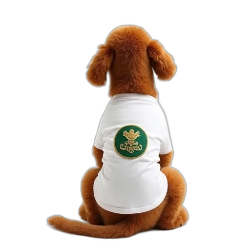 staff, brown, dog, white, t-shirt, featuring, green, gold transparent PNG cut-out