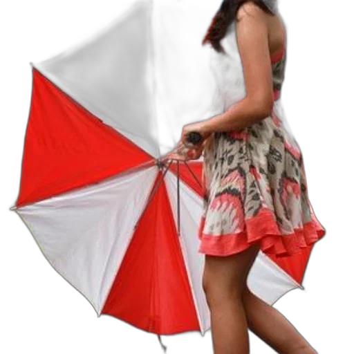 umbrella, dress, staff, 3d render, photorealistic, red, woman, colorful transparent PNG cut-out