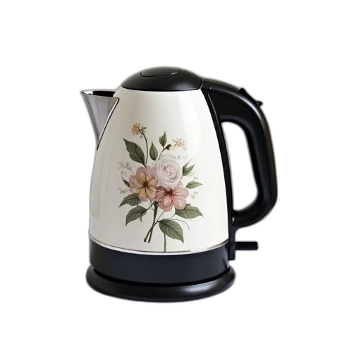 flower, photorealistic, 3d render, white, electric, kettle, floral, design transparent PNG cut-out