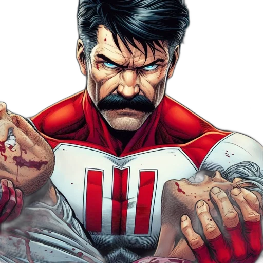 comic book art, concept art, intensely, focused, man, mustache, wearing, red transparent PNG cut-out