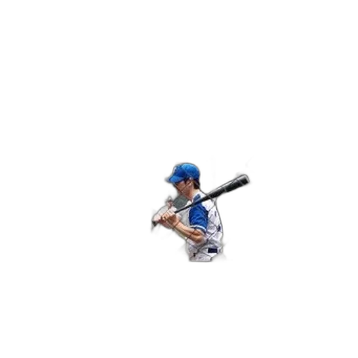weapon, pixel art, baseball, player, blue, cap, holds, bat transparent PNG cut-out