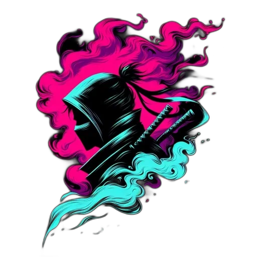 hair, hat, weapon, staff, vaporwave, cyberpunk, concept art, comic book art transparent PNG cut-out